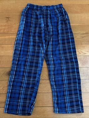 Follow Me mens blue plaid fleece pajama pants size L.